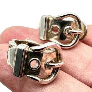 Vintage Hermes Paris Buckle Earrings Sterling Silver Clip Rare